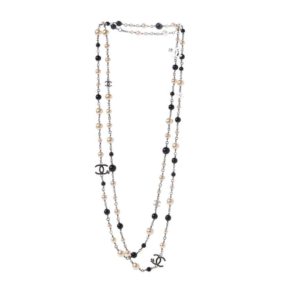 Chanel Pearl Bead Enamel CC Long Necklace Black Gold 3 of 5