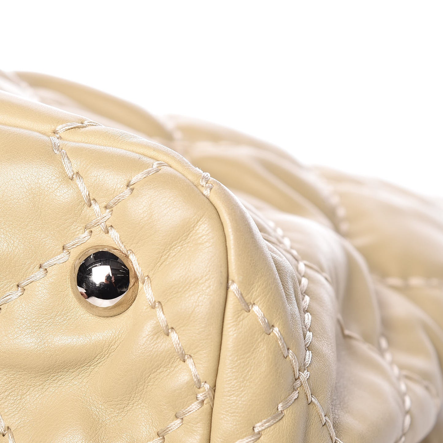 Calfskin Contrast Stitch Tote Beige