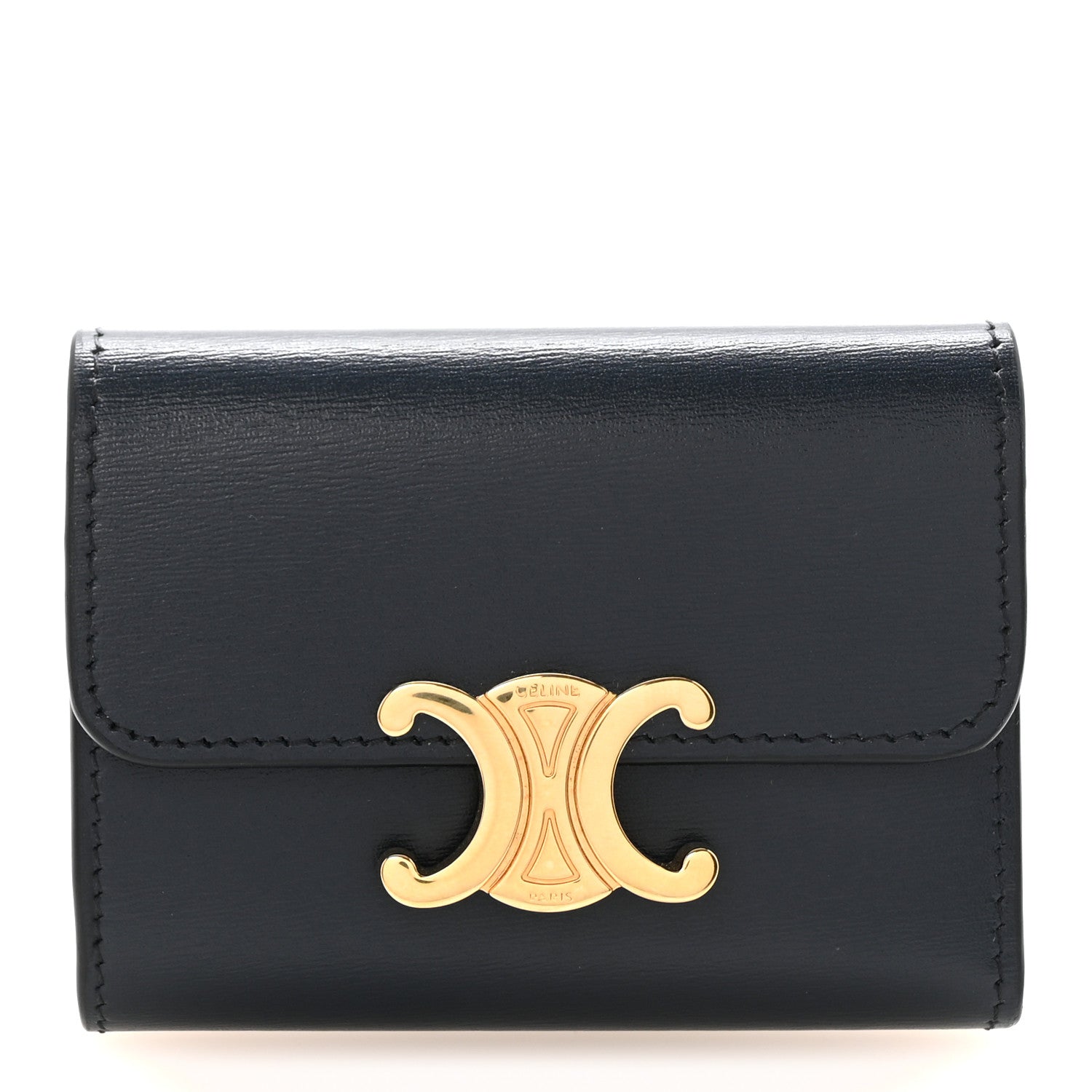Celine Shiny Calfskin Compact Triomphe Wallet With Coin Purse Navy Blue 1 of 8