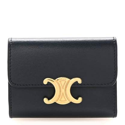 Celine Shiny Calfskin Compact Triomphe Wallet With Coin Purse Navy Blue 1 of 8