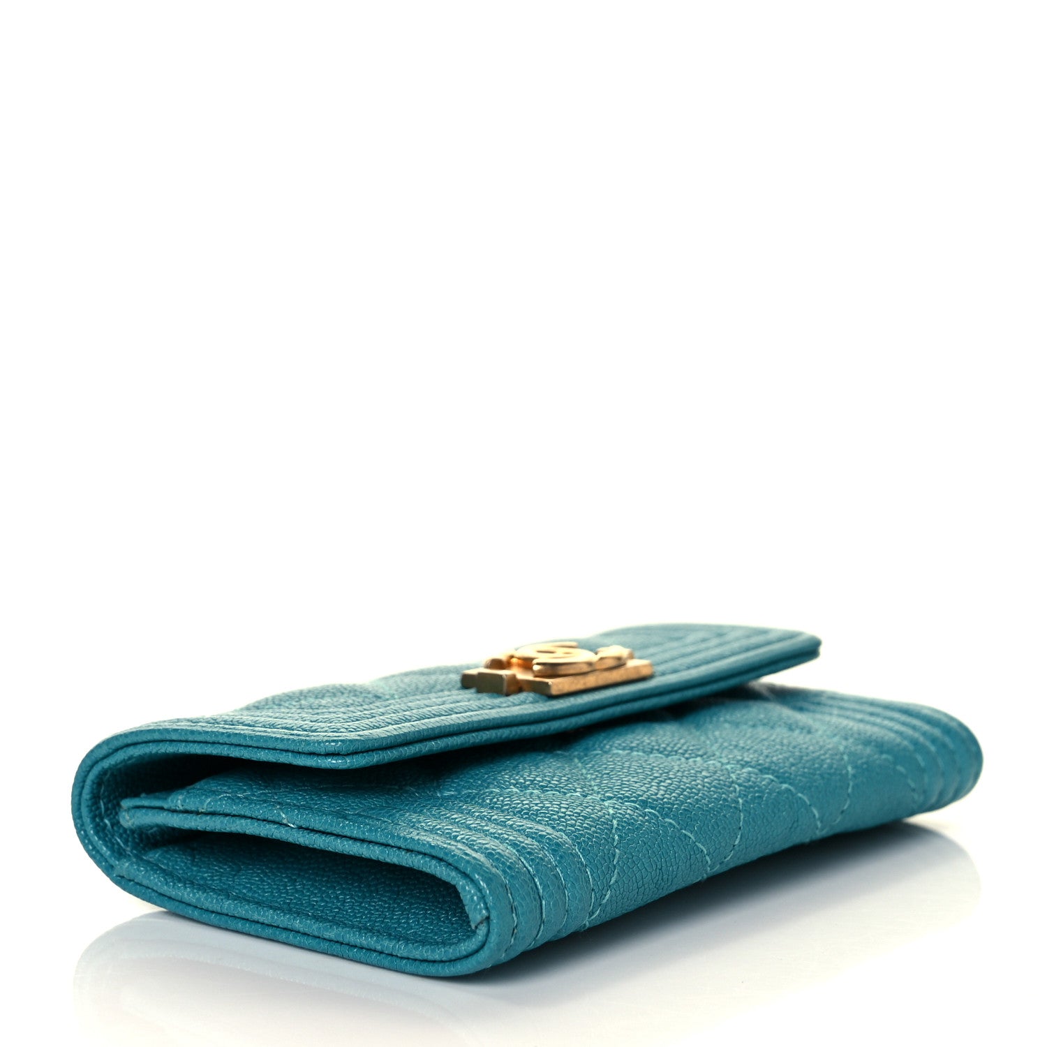Chanel Caviar Quilted Boy Flap Card Holder Turquoise 4 of 9