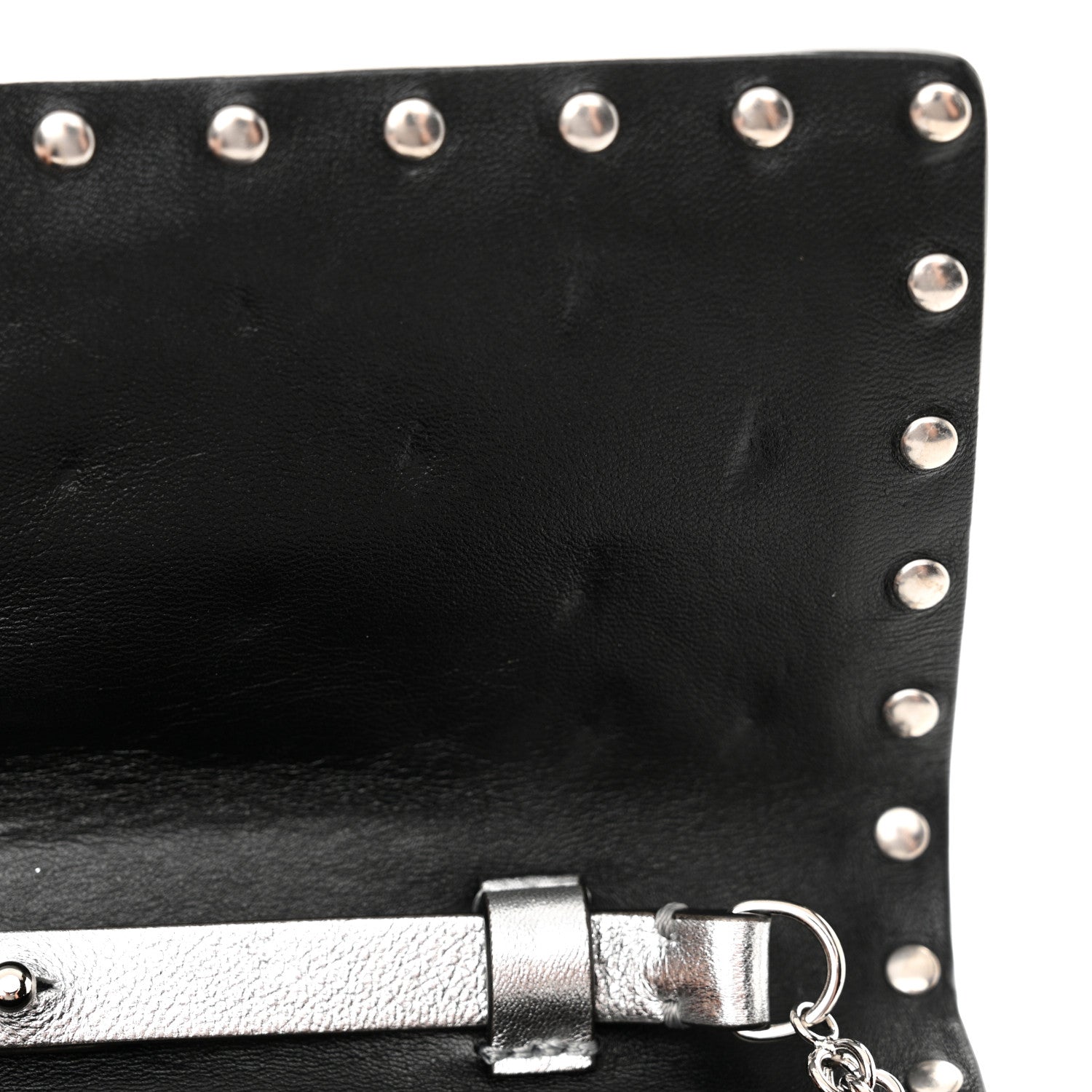 Valentino Garavani Metallic Lambskin Rockstud Spike Wallet on Chain Silver 10 of 11