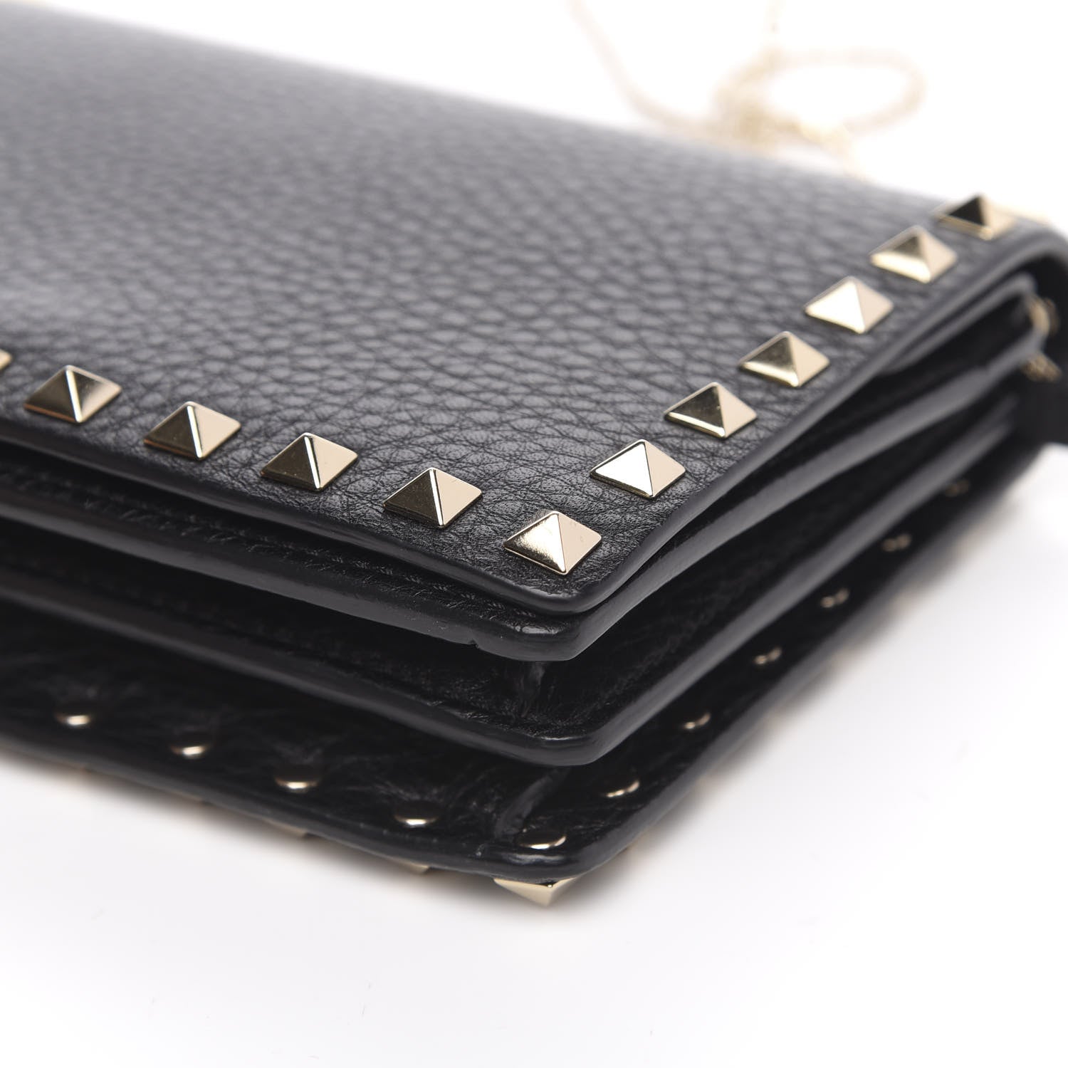Valentino Garavani Pebbled Calfskin Rockstud Wallet on Chain Black 9 of 10