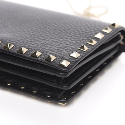 Valentino Garavani Pebbled Calfskin Rockstud Wallet on Chain Black 9 of 10