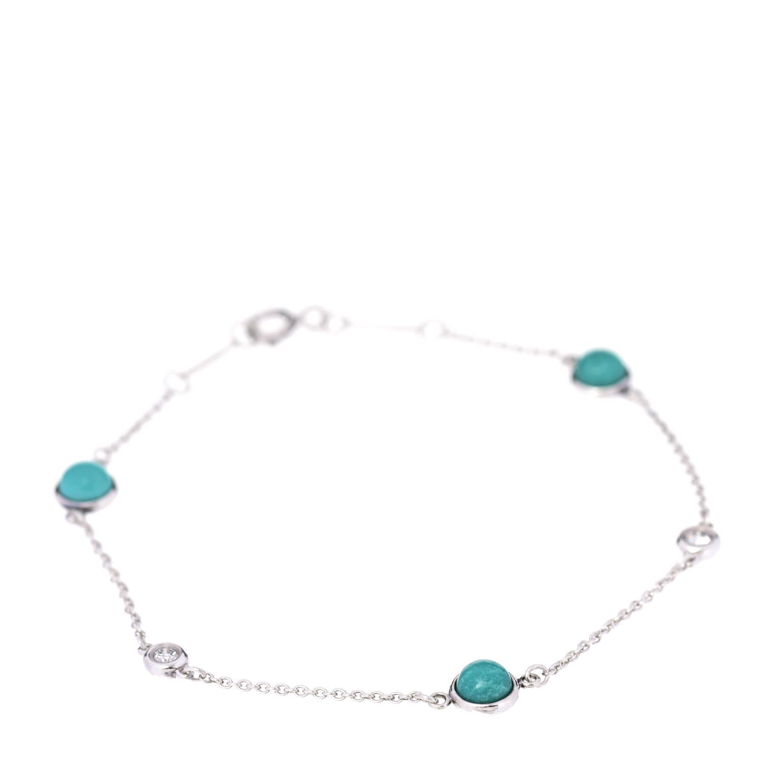 Tiffany Sterling Silver Diamond Turquoise Elsa Peretti Color By The Yard Bracelet 1 of 8