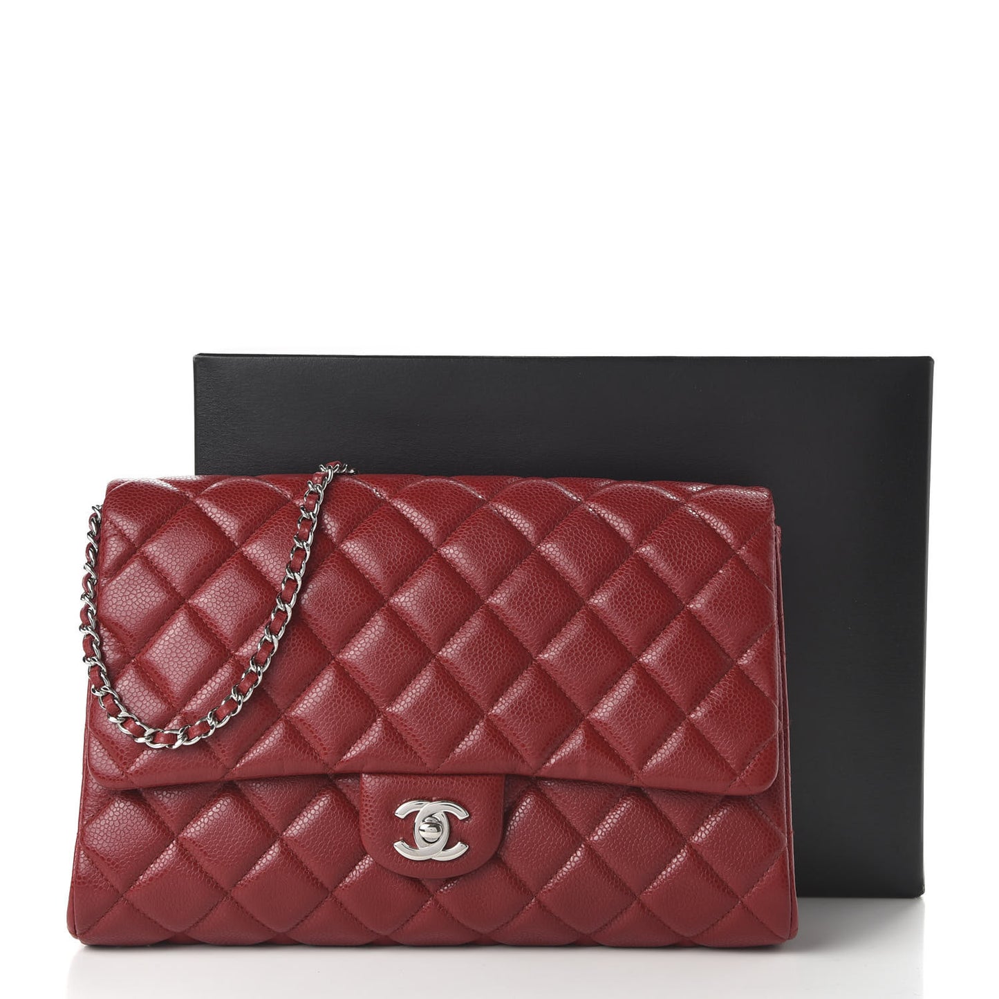 Caviar Quilted Clutch With Chain Flap Red