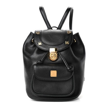 MCM Grained Calfskin Studded Drawstring Backpack Black 1 of 4