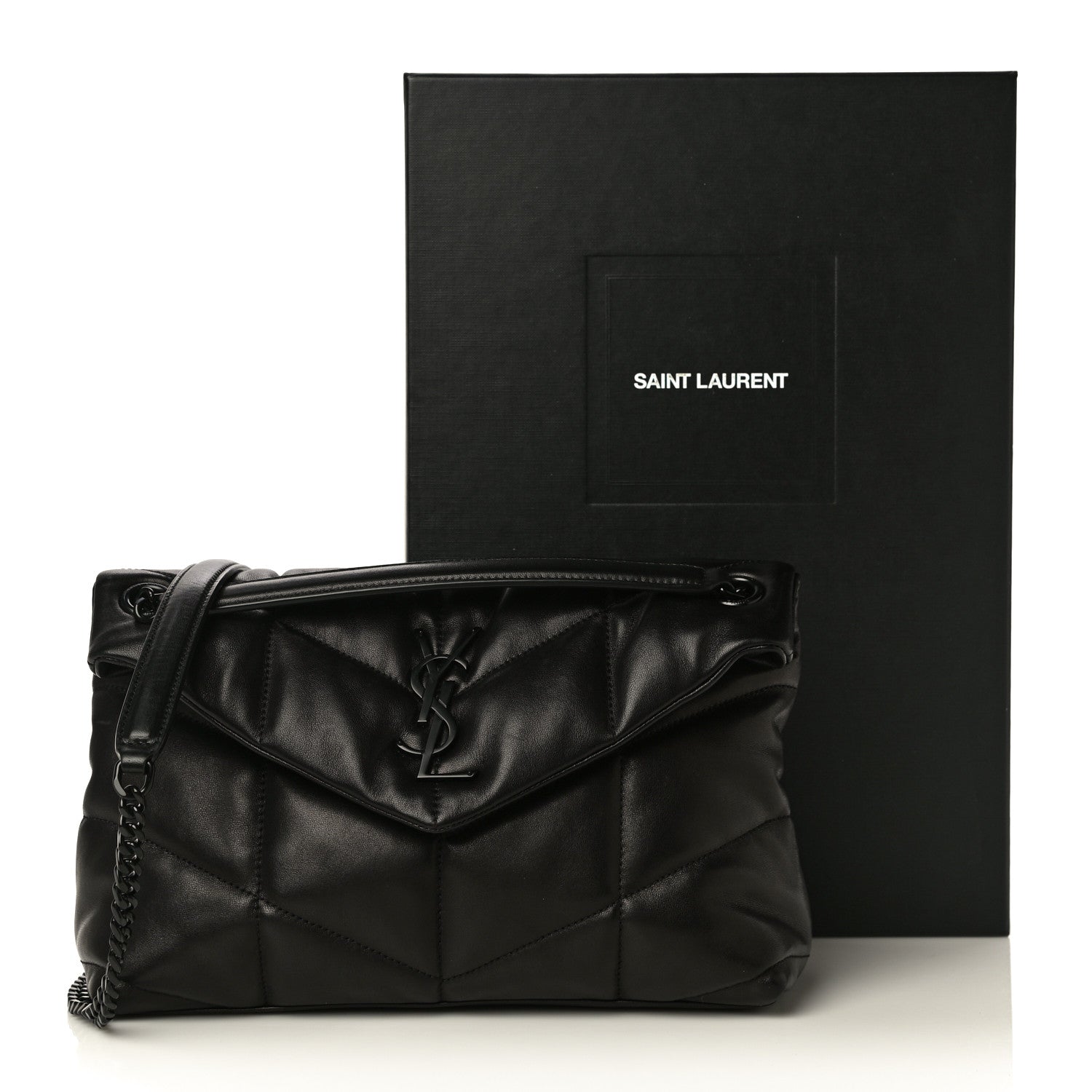 Saint Laurent Lambskin Quilted Small Loulou Puffer Monogram Chain Satchel Black 14 of 14
