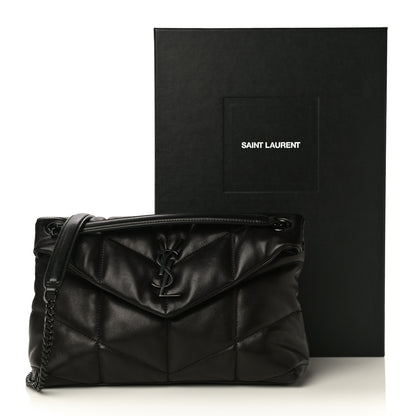 Saint Laurent Lambskin Quilted Small Loulou Puffer Monogram Chain Satchel Black 14 of 14
