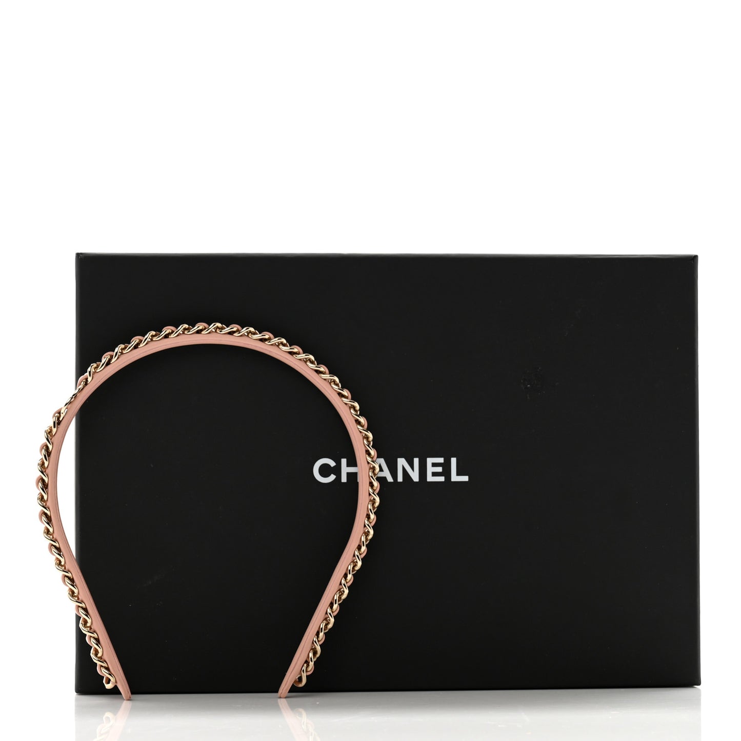 Metal Lambskin CC Turnlock Chain Headband Gold Pink