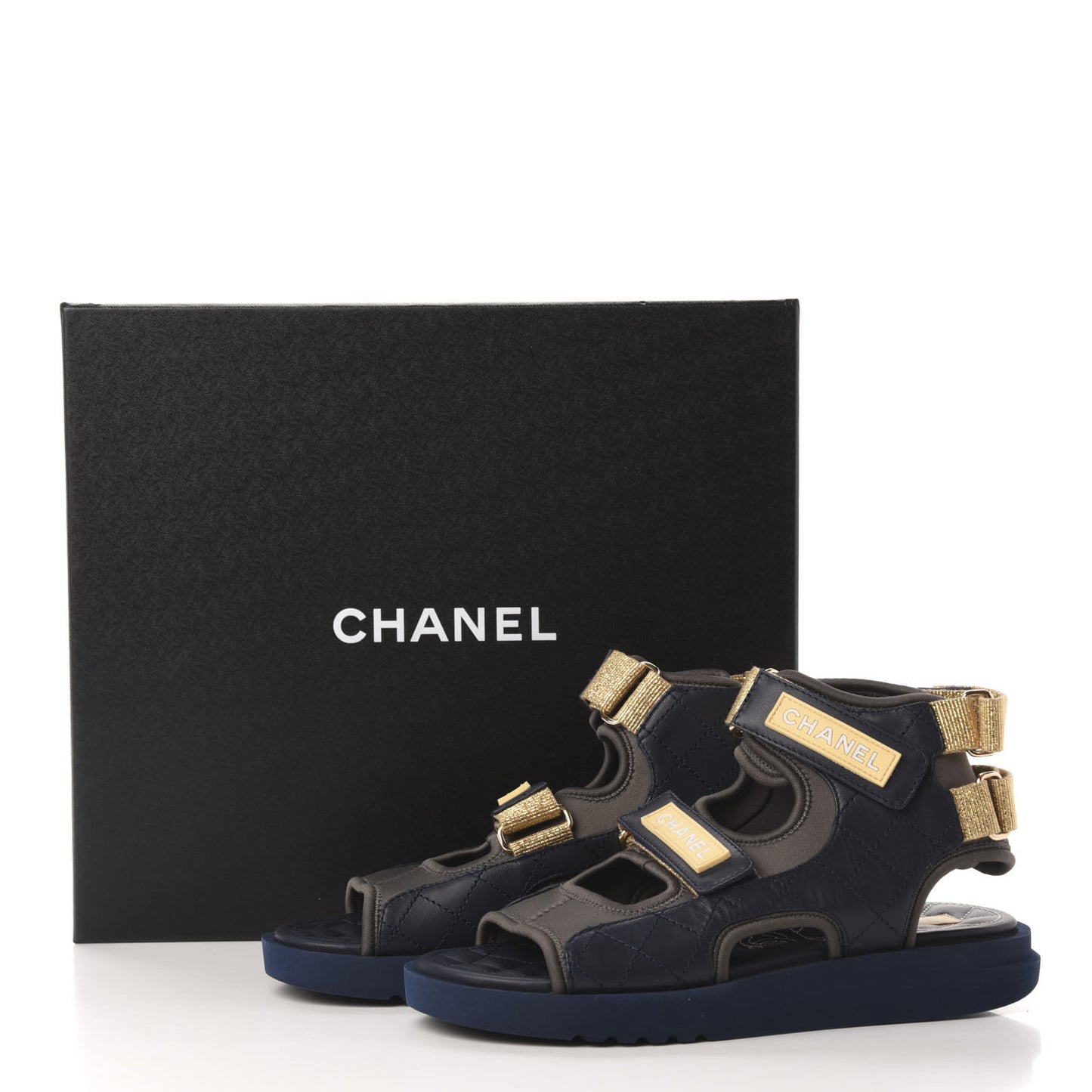 Goatskin Fabric Flat Sandals 37 Navy Blue Grey Yellow