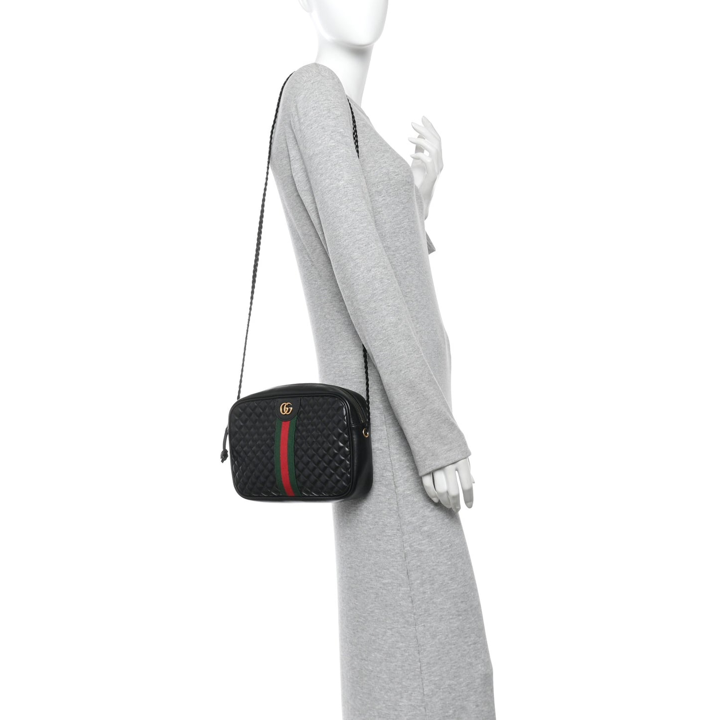 Calfskin Web Trapuntata Small GG Shoulder Bag Black