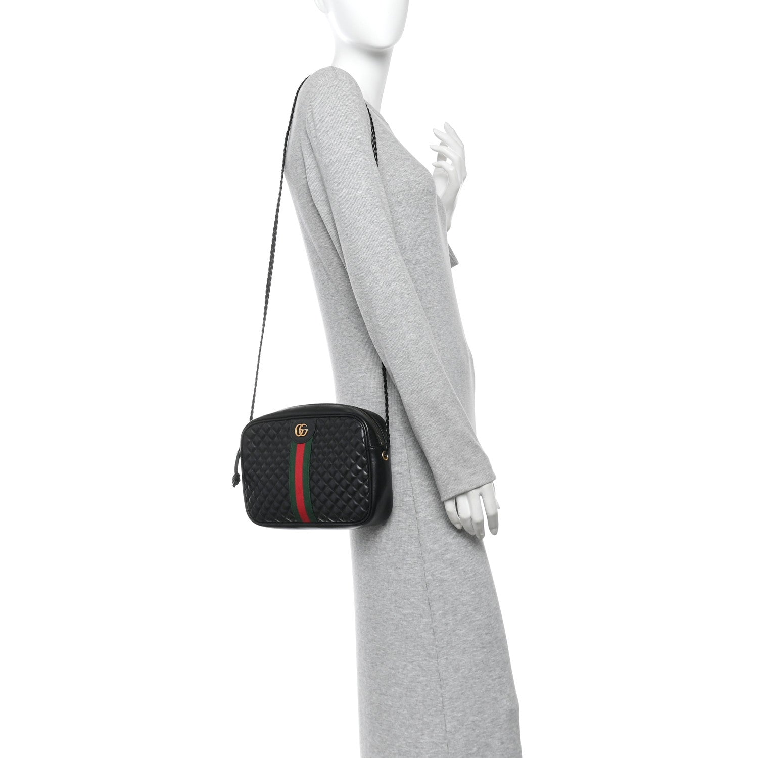 Gucci Calfskin Web Trapuntata Small GG Shoulder Bag Black 2 of 11