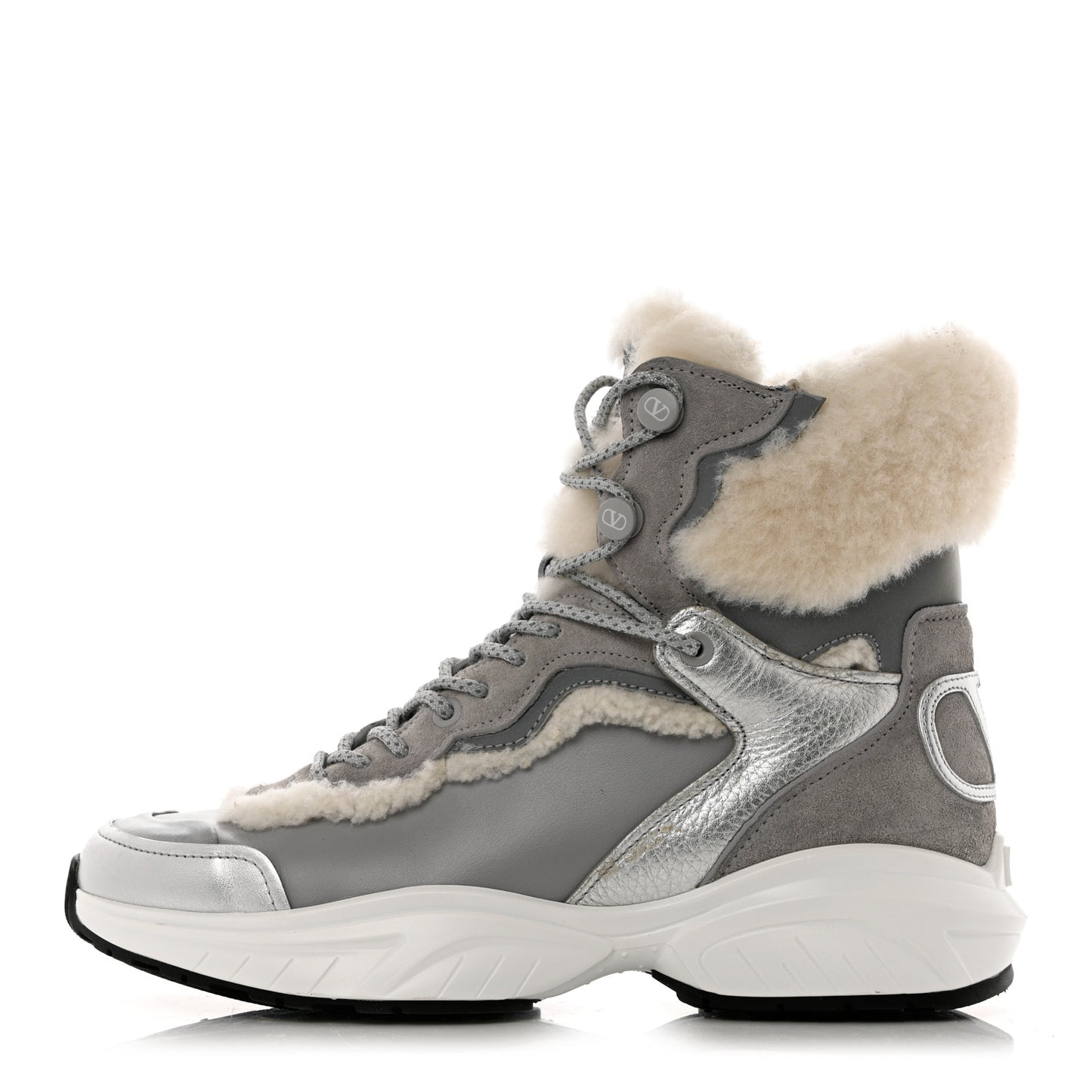 Metallic Calfskin Suede Shearling Shegoes High Top Sneakers 38 Argento