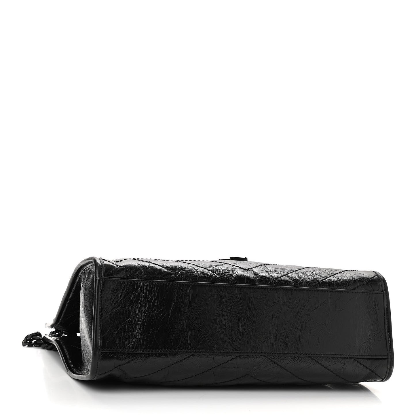 Crinkled Calfskin Matelasse Monogram Medium Niki Shopper Tote Black