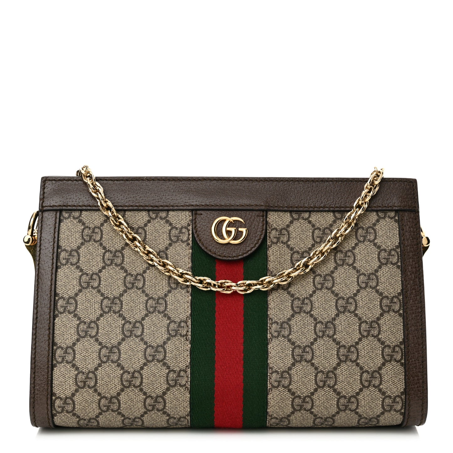 GG Supreme Monogram Web Small Ophidia Chain Shoulder Bag Brown