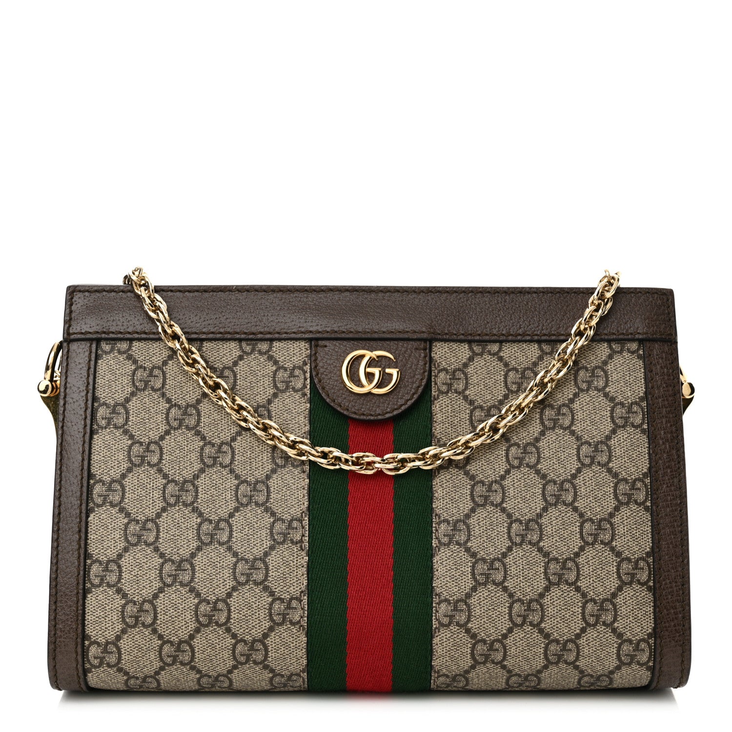 Gucci GG Supreme Monogram Web Small Ophidia Chain Shoulder Bag Brown 1 of 12