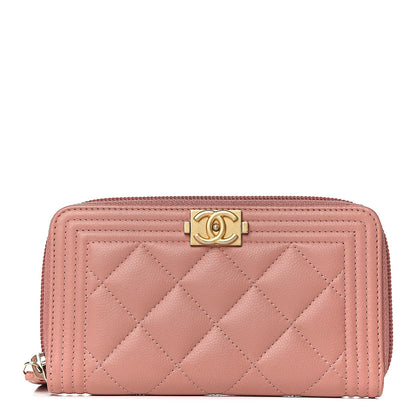 Chanel Caviar Quilted Boy Small Zip Around Wallet Pink 1 of 14