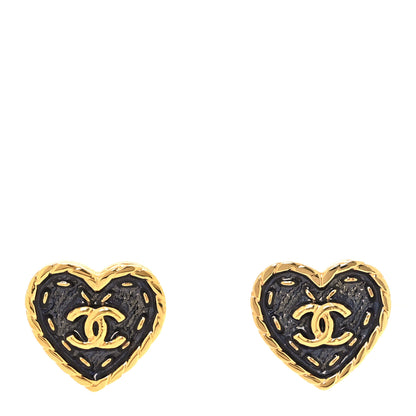 Chanel Metal Enamel CC Denim Heart Earrings Gold Blue 1 of 5