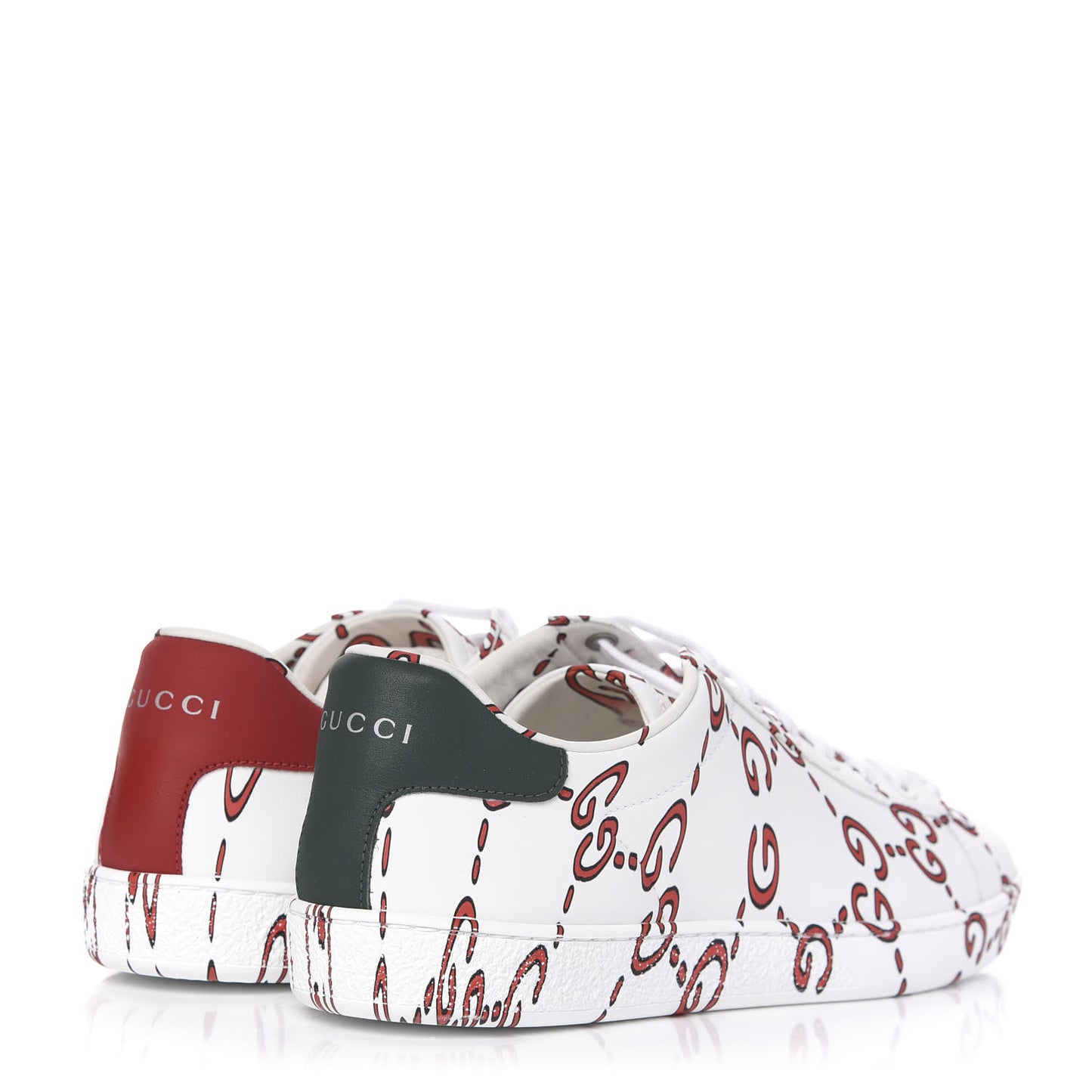 Calfskin GucciGhost Print Womens Ace Sneakers 39.5 White Hibiscus Red