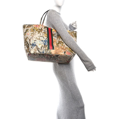 Gucci GG Supreme Monogram Water Flora Web Large Ophidia Tote Beige White Multicolor 2 of 10