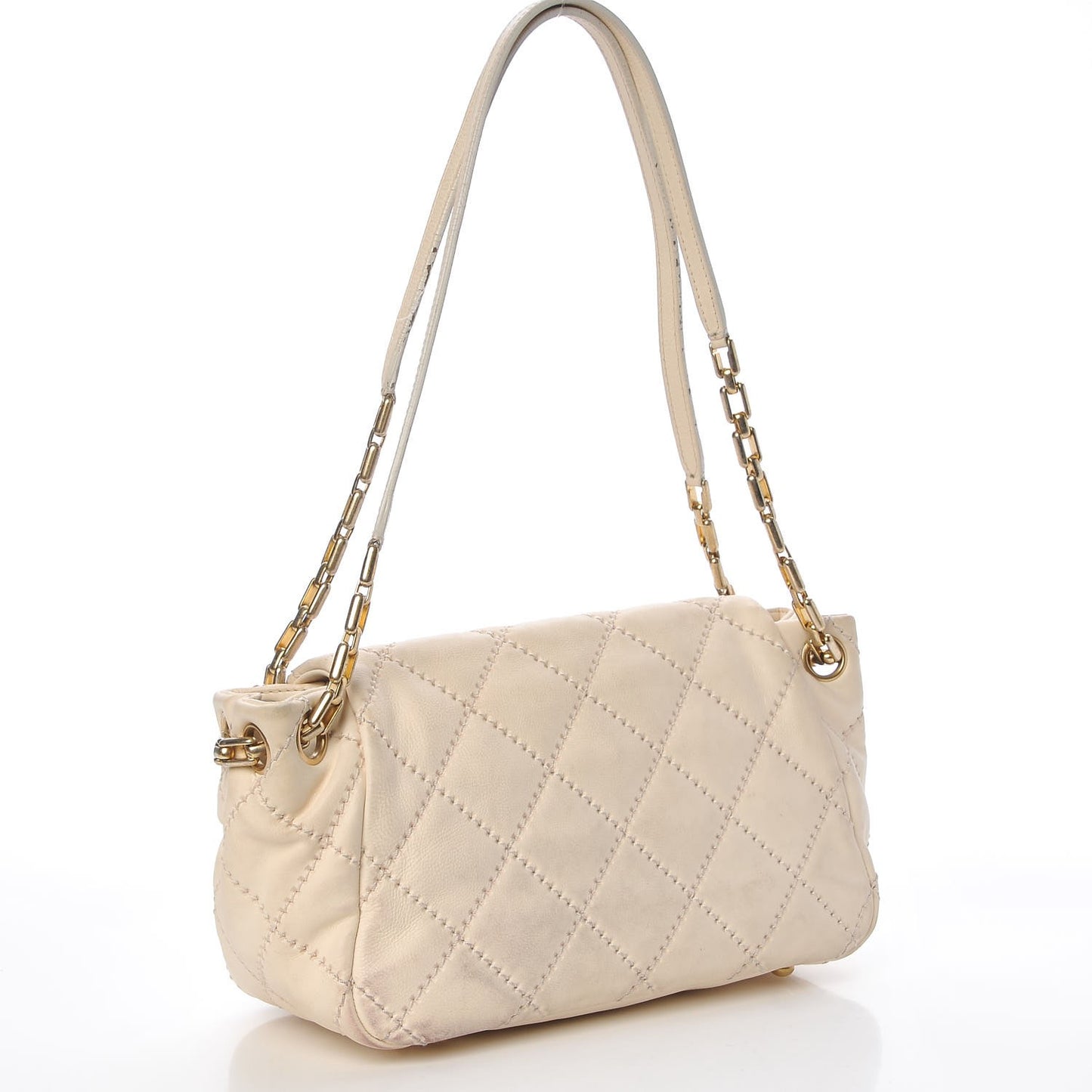 Calfskin Quilted Retro Chain Flap Beige