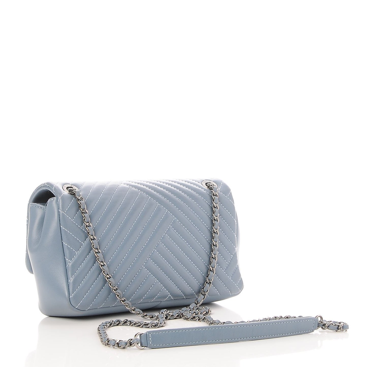 Lambskin Quilted Small CC Crossing Flap Light Blue