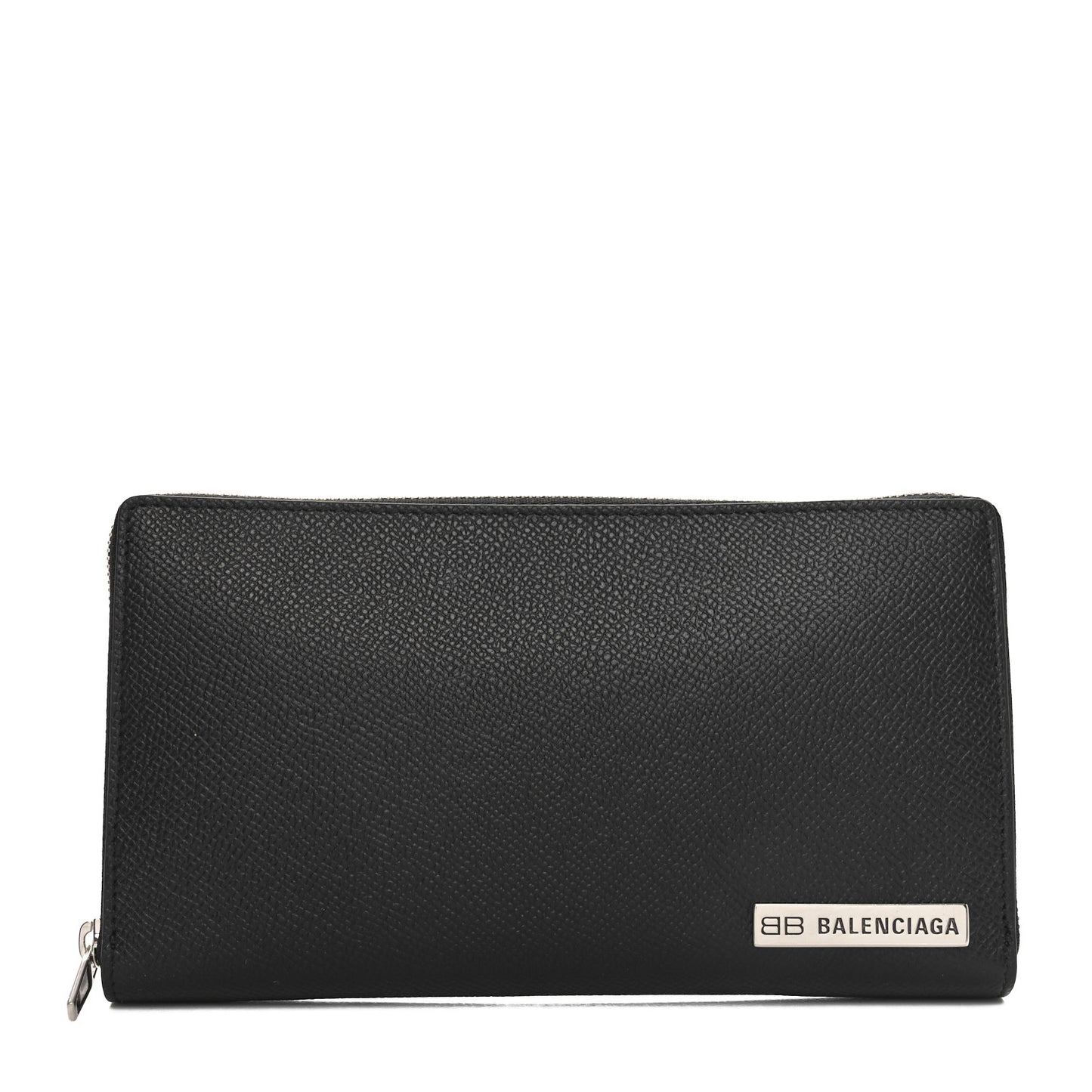Grained Calfskin Zip Card Case Wallet Black