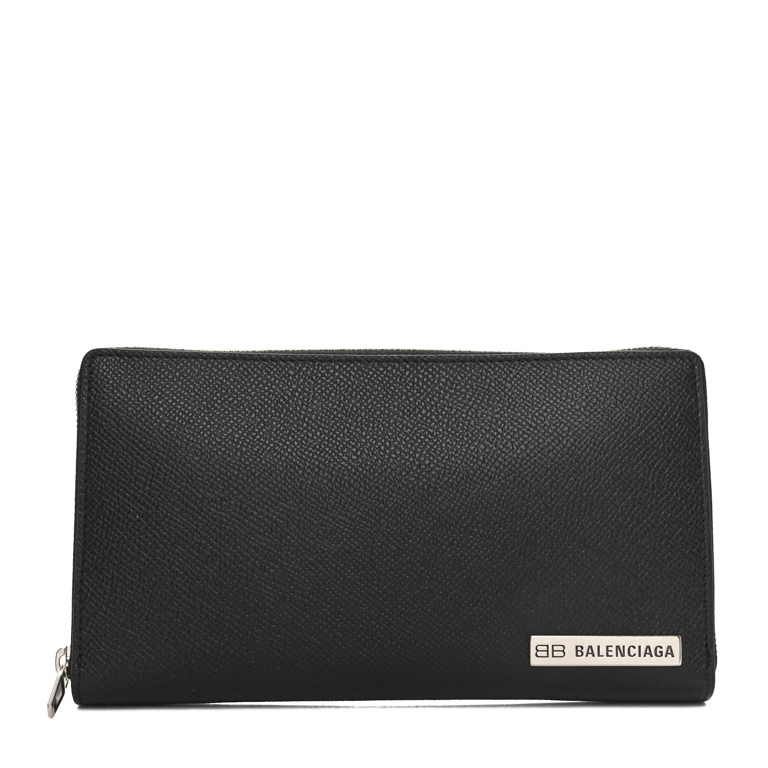 Balenciaga Grained Calfskin Zip Card Case Wallet Black 1 of 9