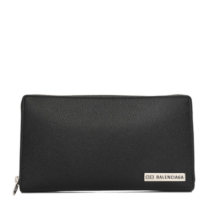 Balenciaga Grained Calfskin Zip Card Case Wallet Black 1 of 9