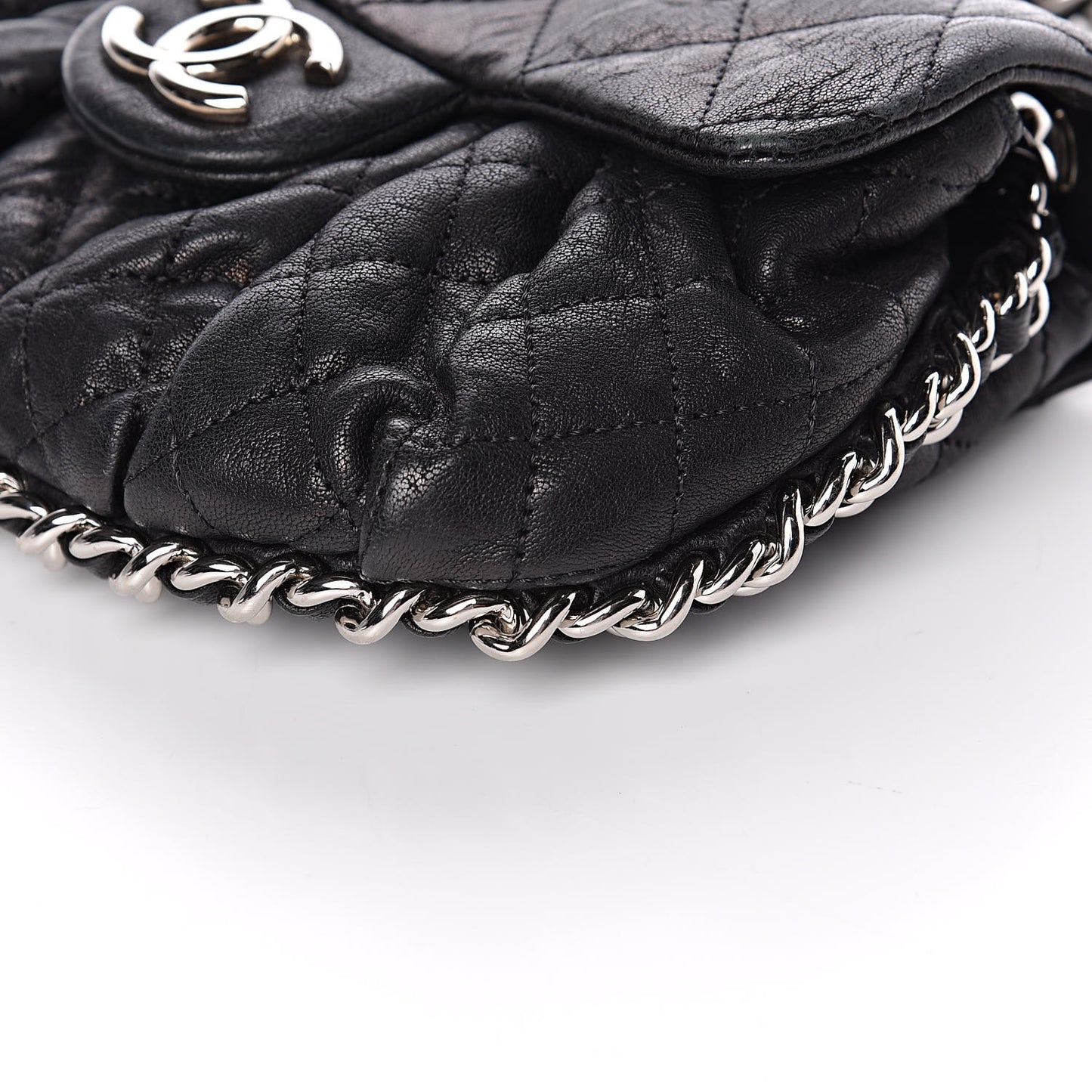 Washed Lambskin Quilted Mini Chain Around Flap Black