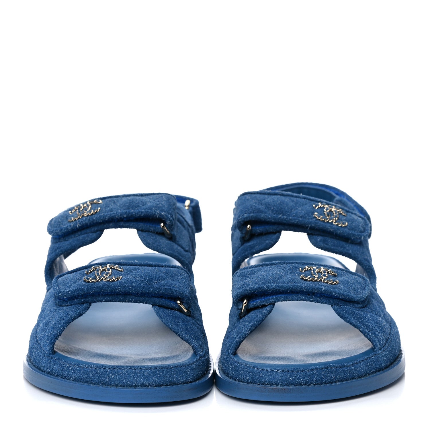 Chanel Suede Calfskin Velcro Dad Sandals 41.5 Blue 2 of 9