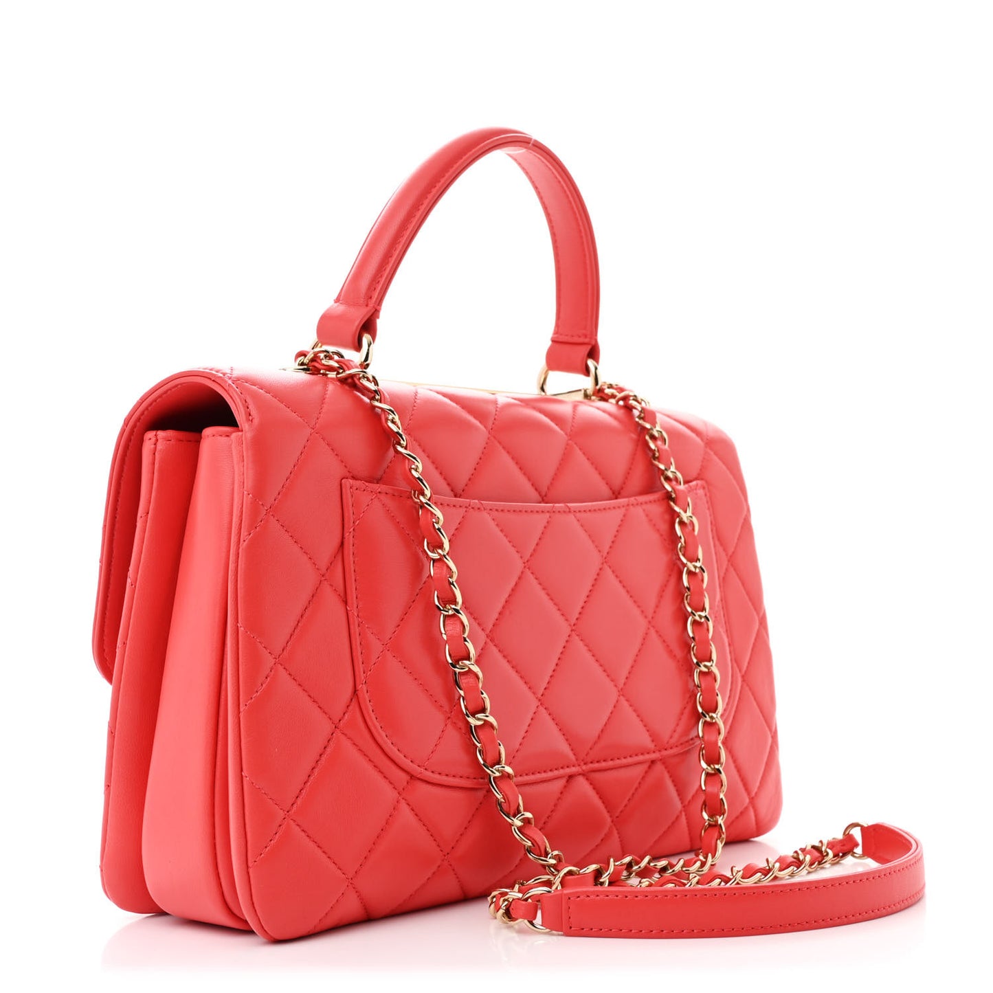 Lambskin Quilted Medium Trendy CC Flap Dual Handle Bag Bright Pink