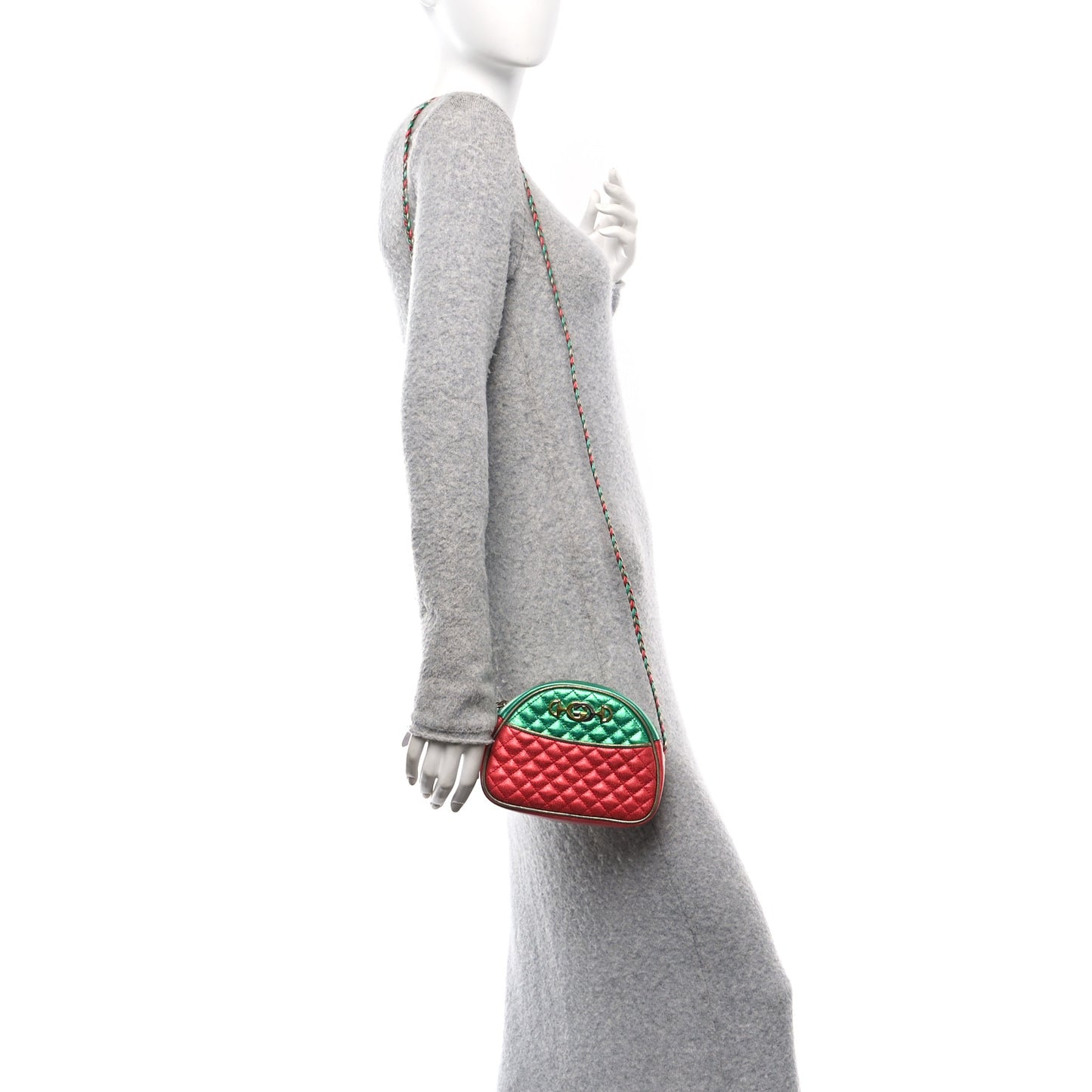 Laminated Nappa Trapuntata Mini Zumi Dome Shoulder Bag Rosso Jasmine Green Rame