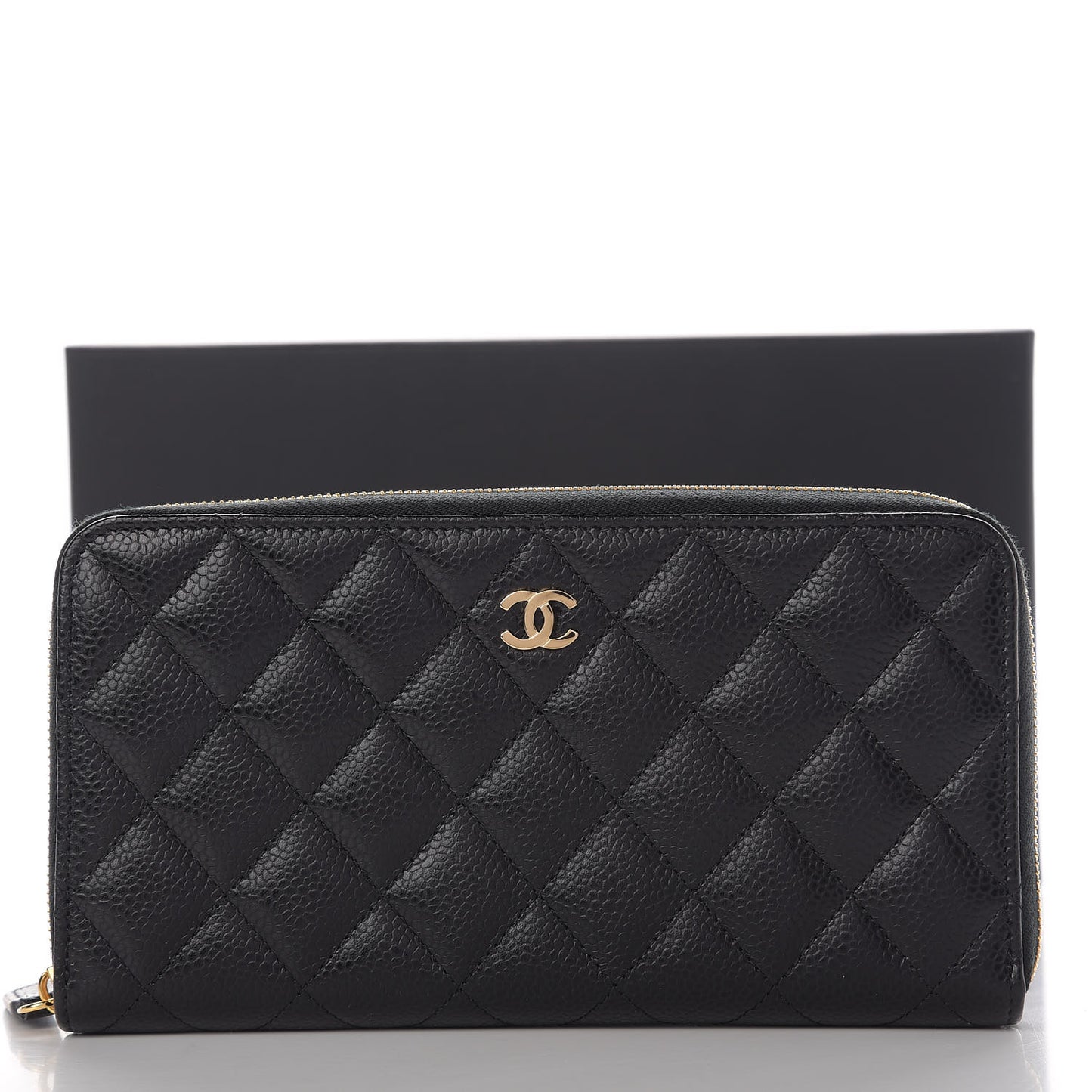 Caviar Quilted Large Gusset Zip Around Wallet Black