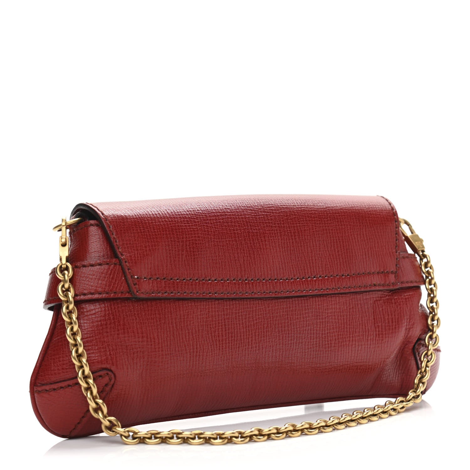 Gucci Textured Calfskin Horsebit Chain Clutch Red 2 of 12