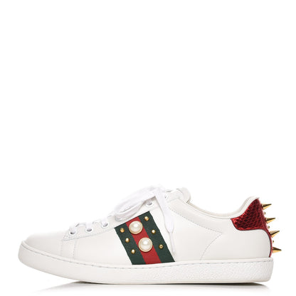 Gucci Calfskin Web Studded Ace Sneakers 38 White 1 of 9