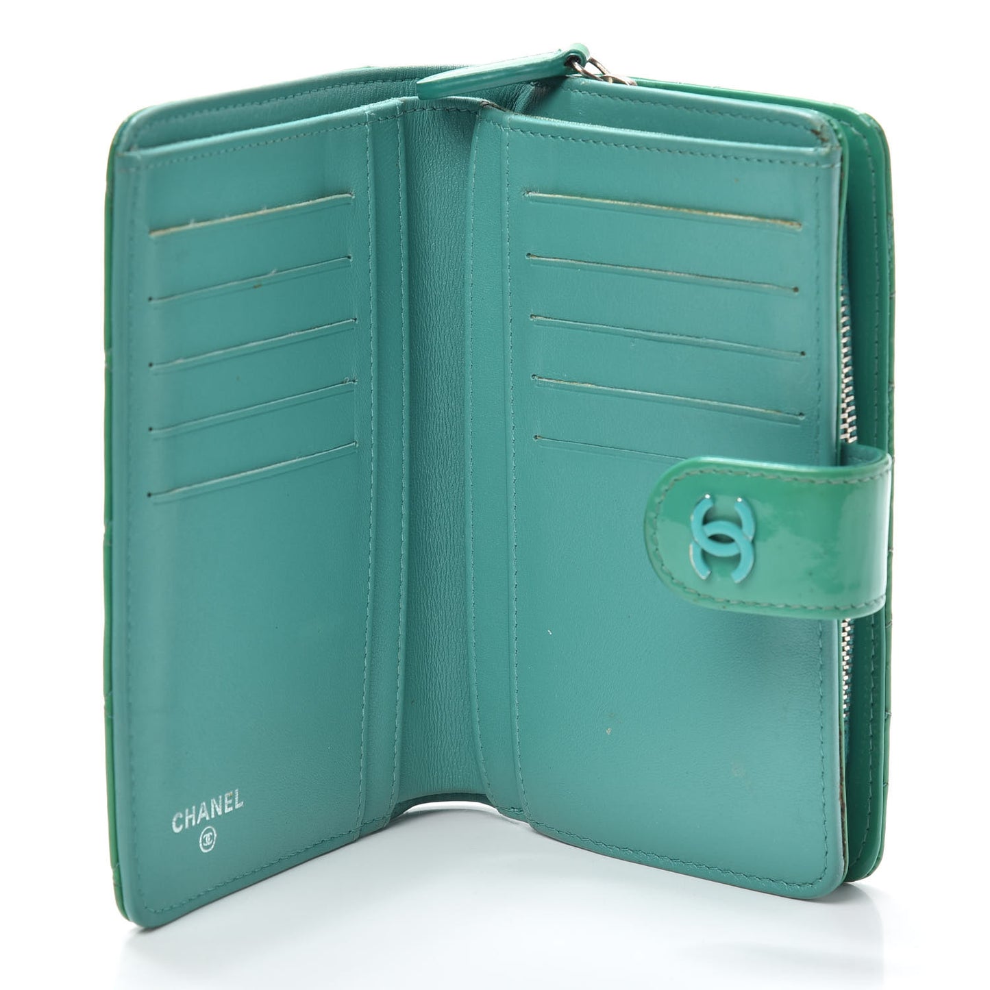 Patent Quilted Zip Pocket Wallet Turquoise