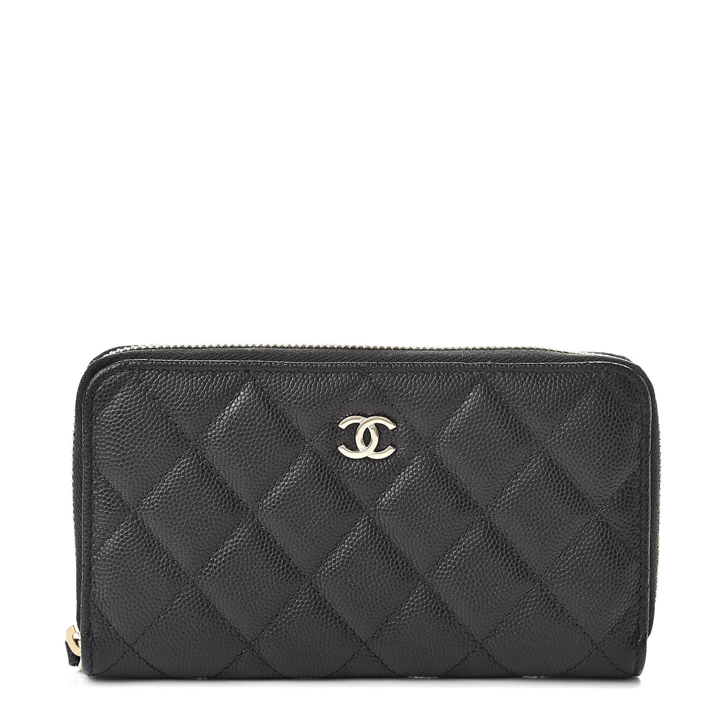 Caviar Quilted Small Zip Around Wallet Black