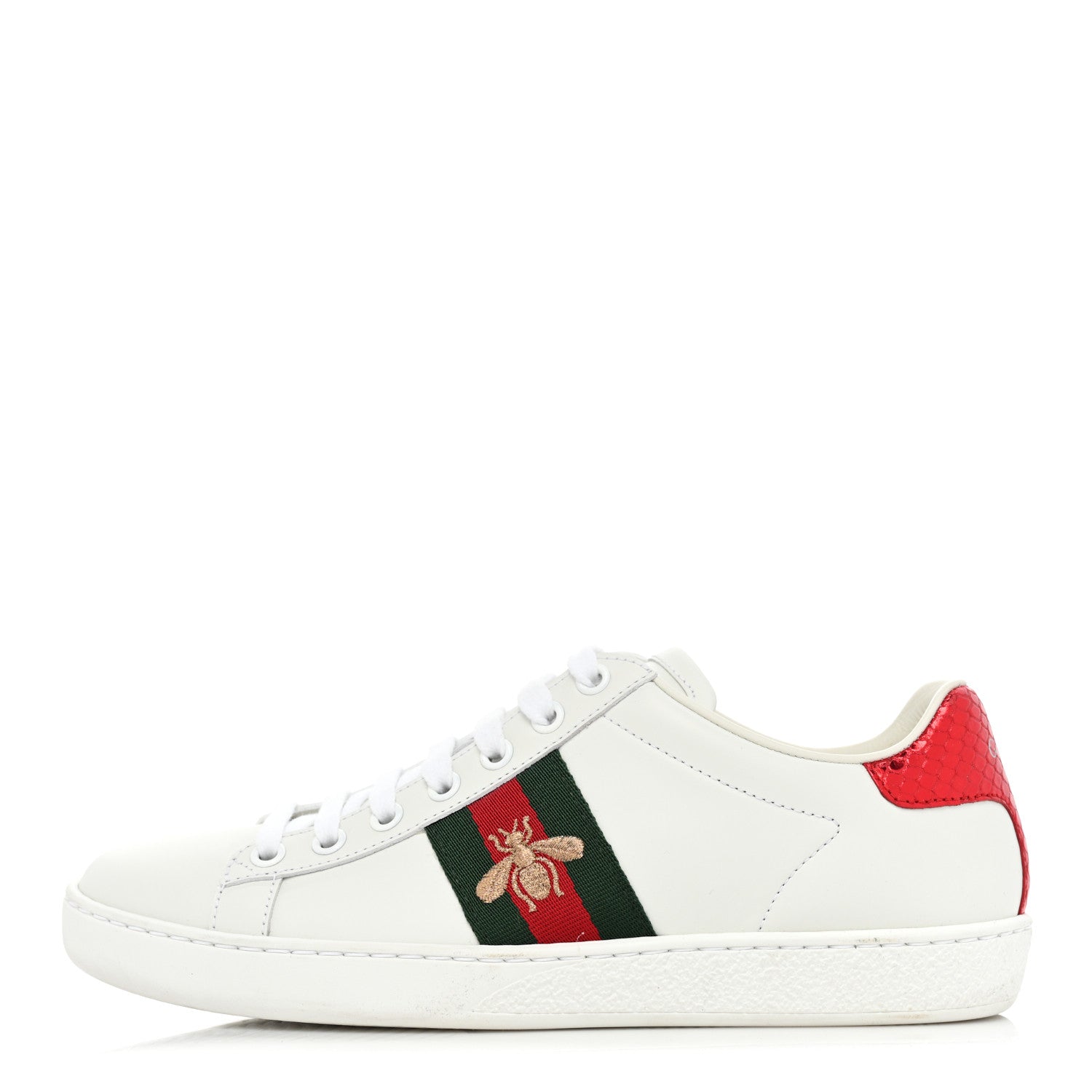Gucci Calfskin Ayers Bee Embroidered Womens Ace Sneakers 37 White Green 1 of 10