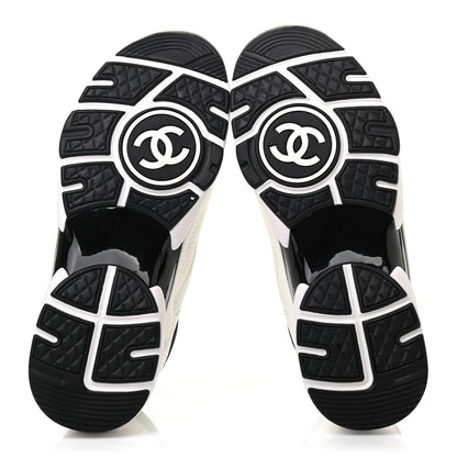 Chanel Mesh Suede Calfskin Grained Calfskin Womens CC Sneakers 37 White Black 5 of 7