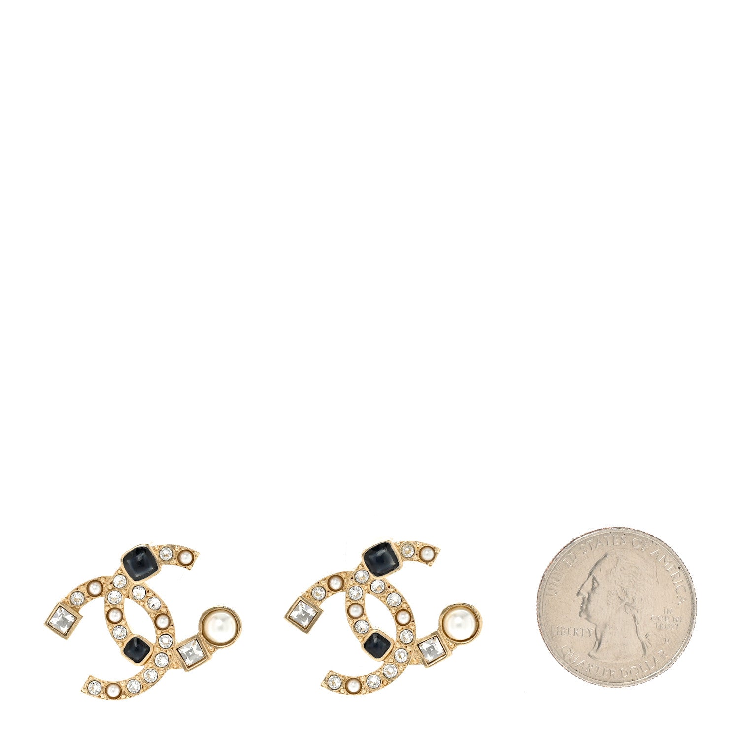 Chanel Crystal Large CC Earrings Pearly White Black 2 of 4