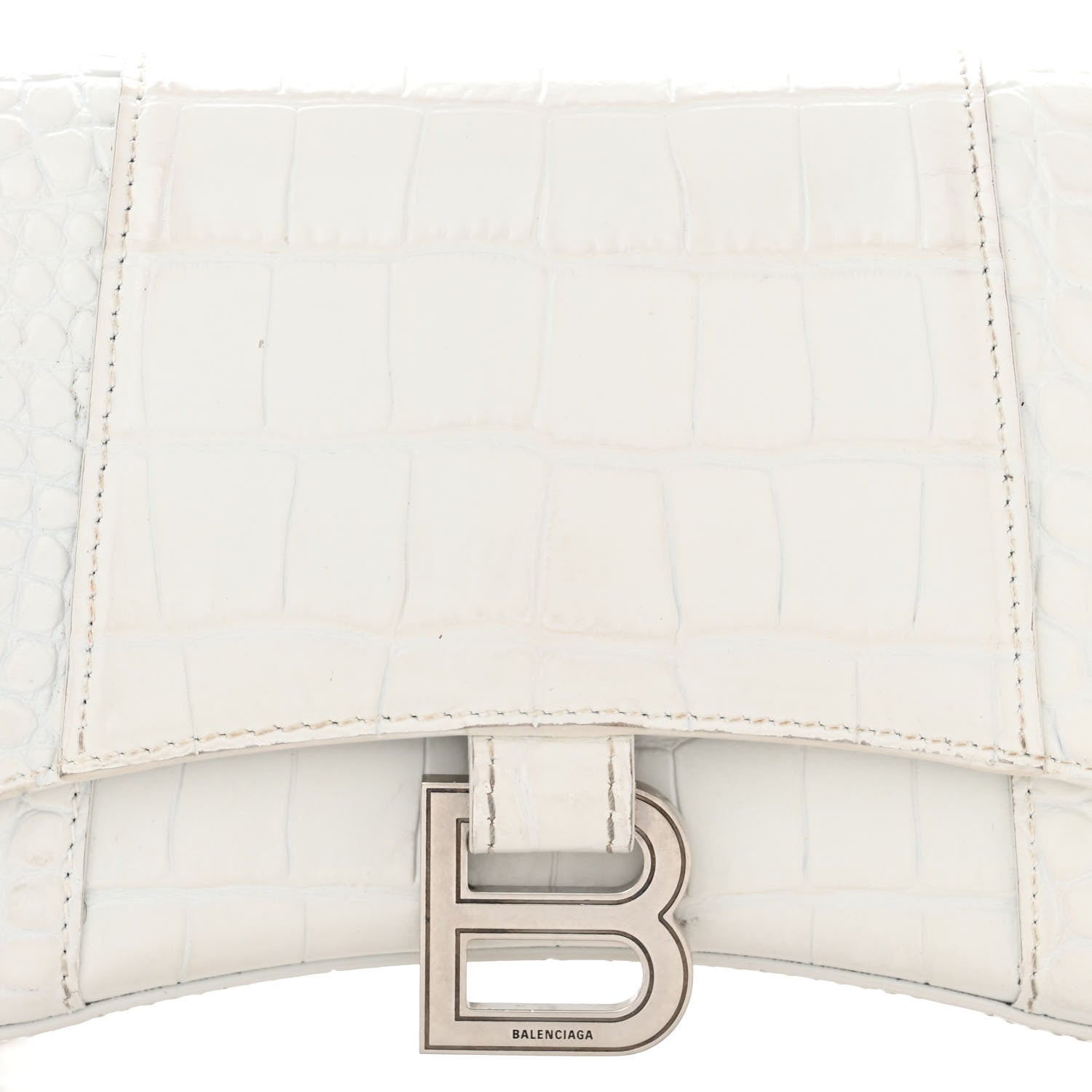 Balenciaga Shiny Calfskin Crocodile Embossed Small Hourglass Evening Chain Bag White 9 of 16