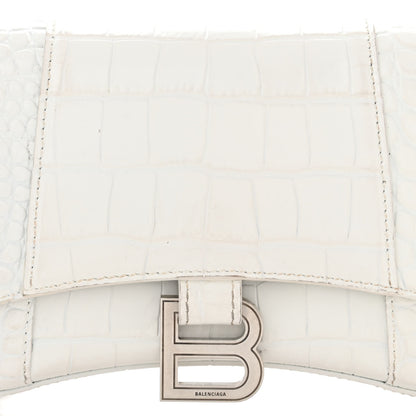 Balenciaga Shiny Calfskin Crocodile Embossed Small Hourglass Evening Chain Bag White 9 of 16