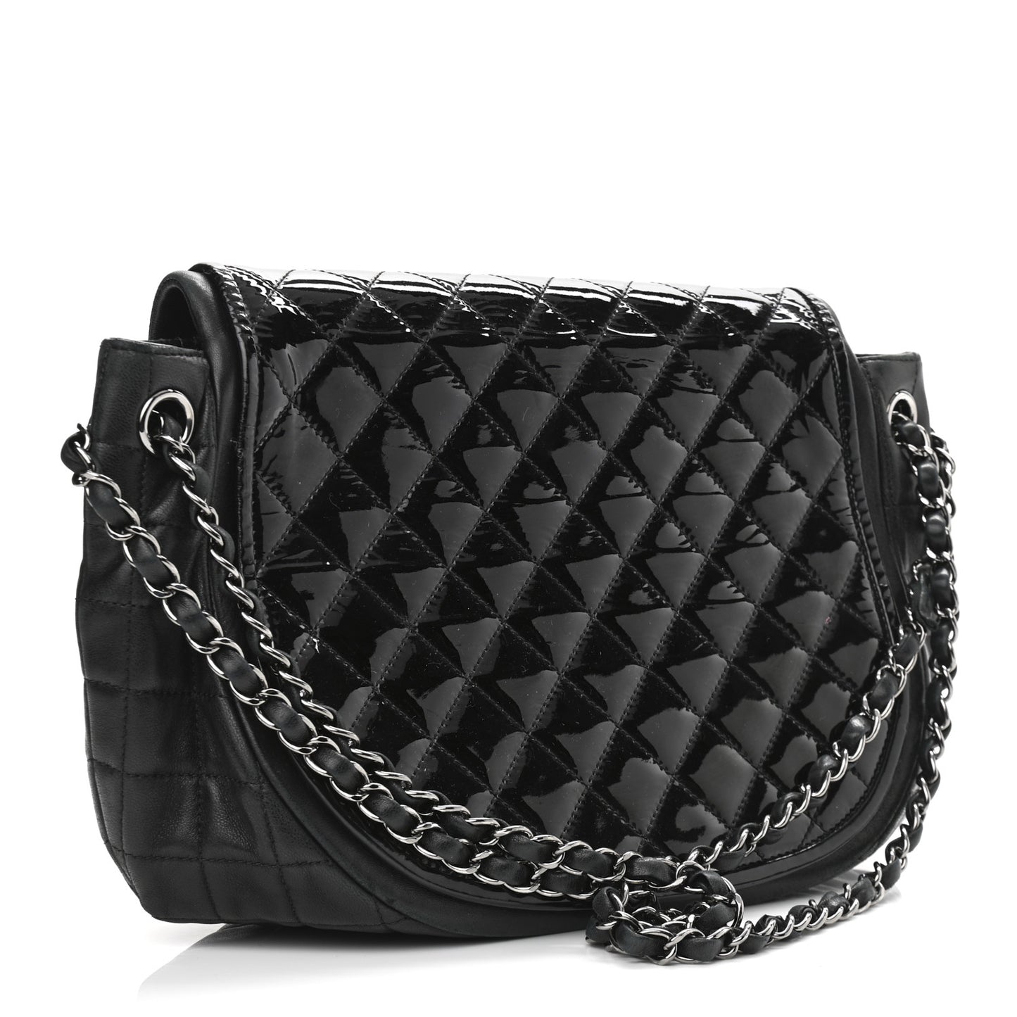 Lambskin Patent Classic Twist Crescent Flap Bag Black