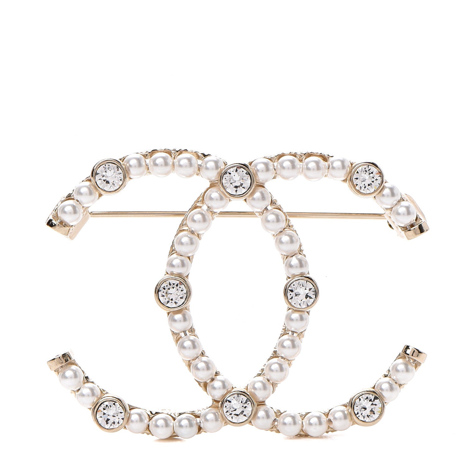 Chanel Pearl Crystal CC Brooch Gold 1 of 4