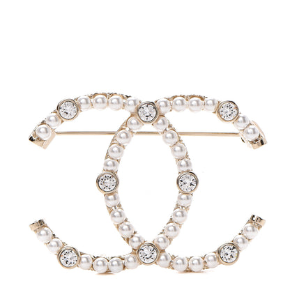 Chanel Pearl Crystal CC Brooch Gold 1 of 4