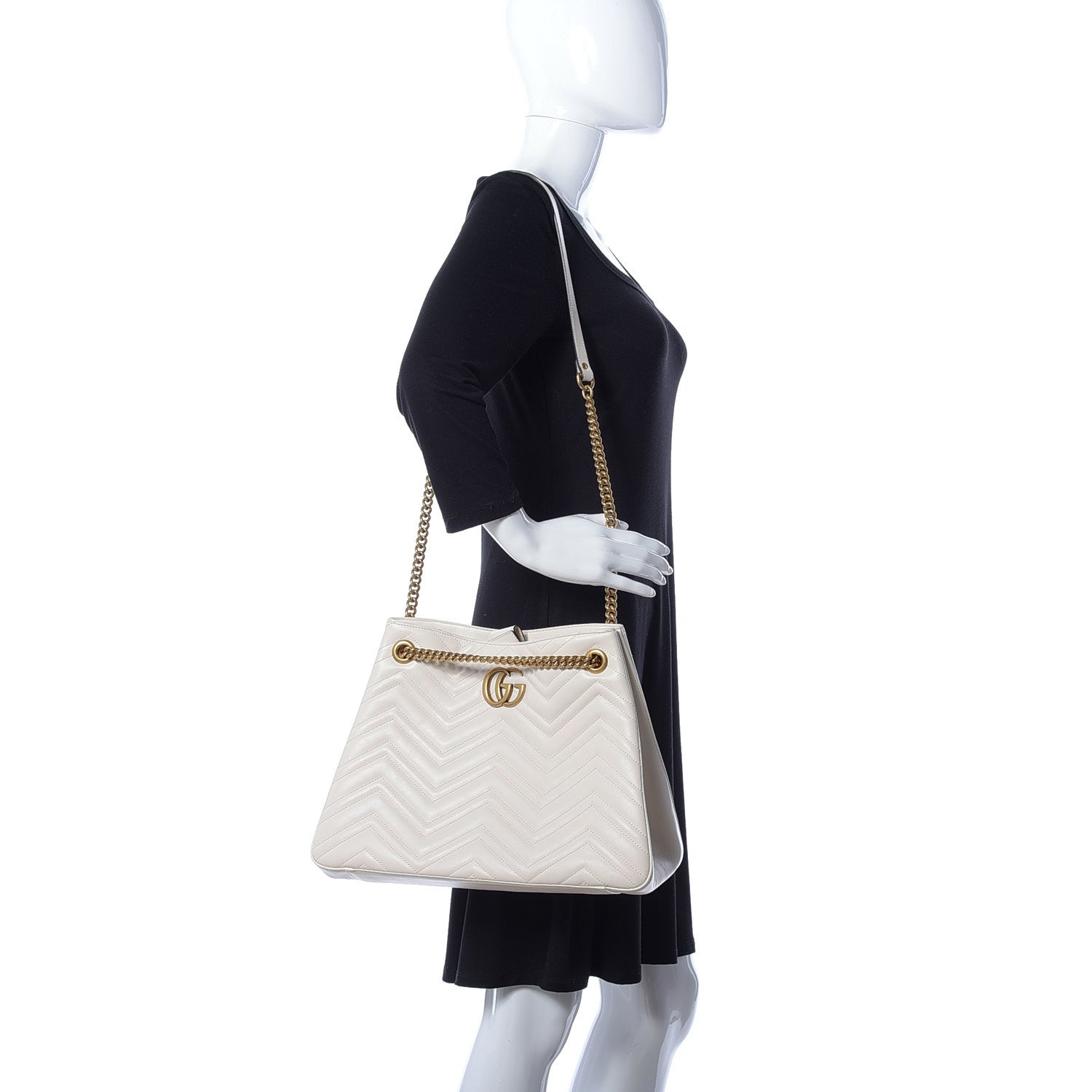 Gucci Calfskin Matelasse Medium GG Marmont Shoulder Tote Bag White 2 of 9