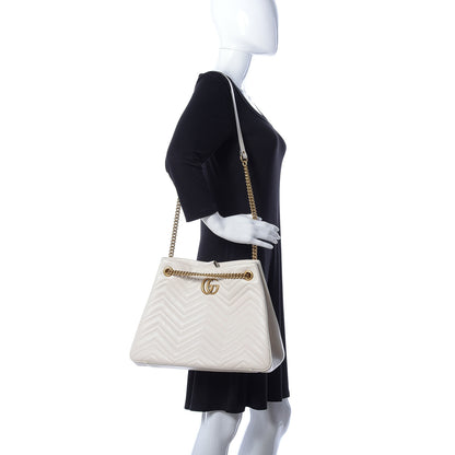 Gucci Calfskin Matelasse Medium GG Marmont Shoulder Tote Bag White 2 of 9