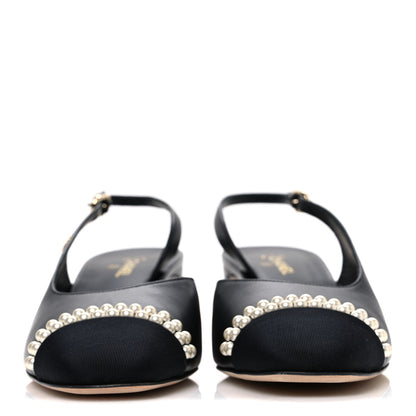 Chanel Lambskin Grosgrain Pearl Cap Toe CC Slingback Pumps 40.5 Black 3 of 12